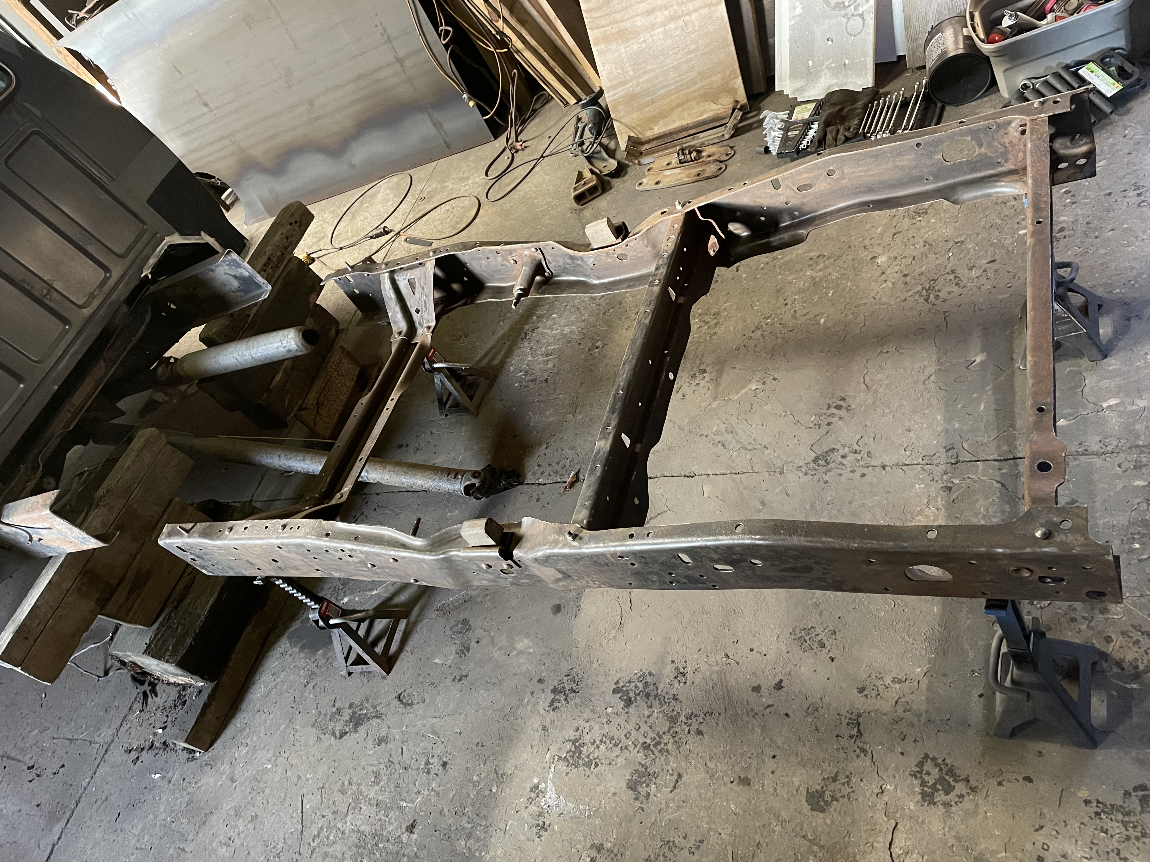 I wire wheeled and prepared a new rear section of frame from a parts truck