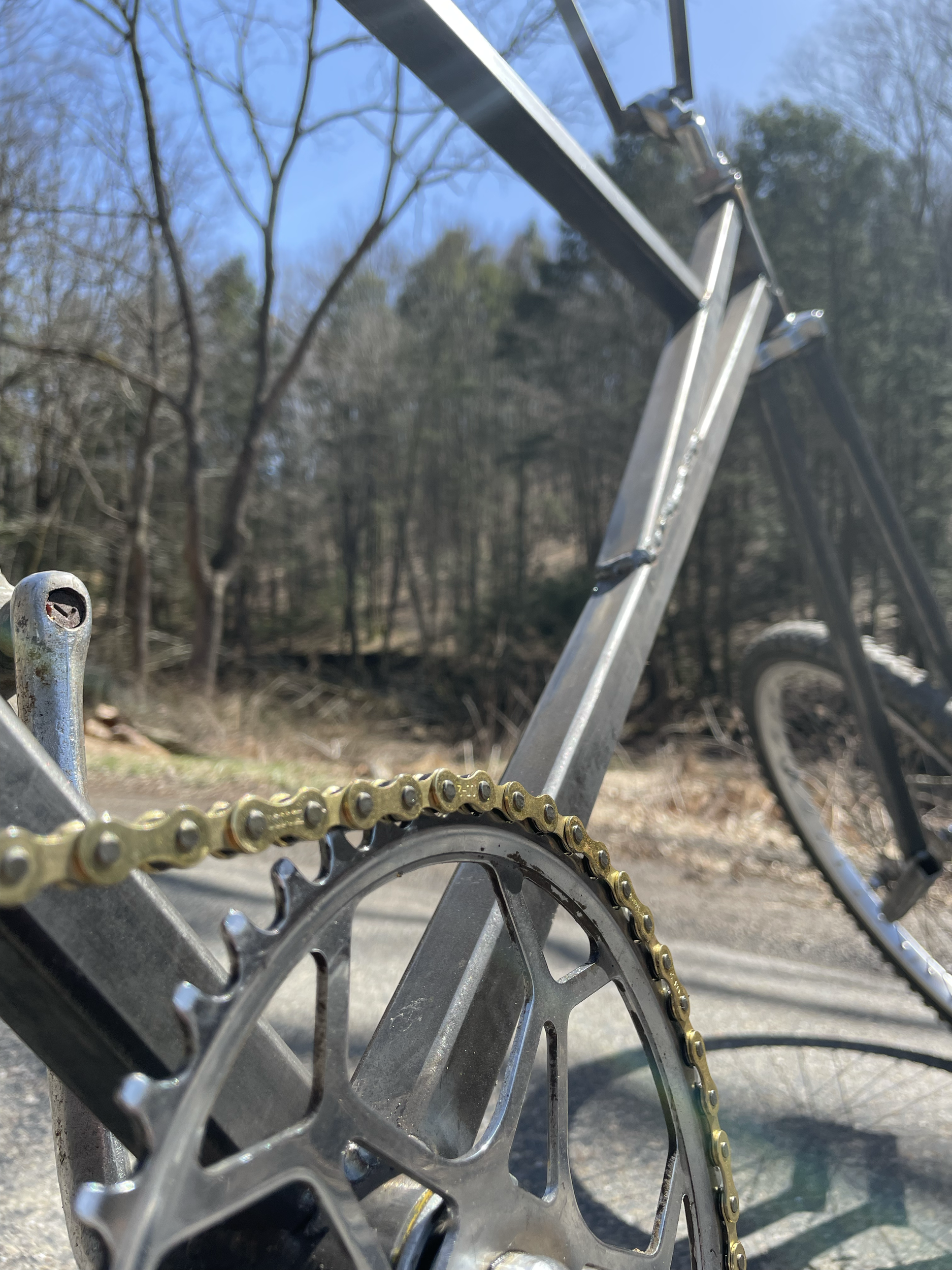 I got a gold chain to match the yellow paint still on the headtube from the old bike